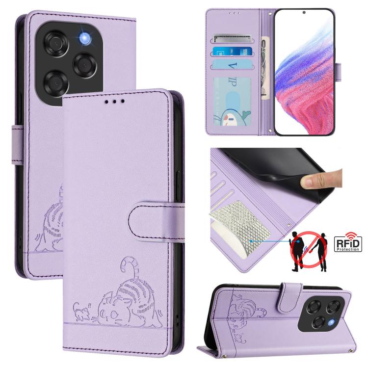 Cat Rat Embossed Pattern RFID Leather Phone Case with Lanyard, For Coolpad X100, For Coolpad Cool 40i, For Coolpad C16