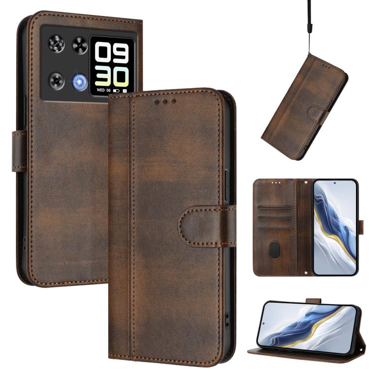 Line Splicing Buckle Retro Leather Phone Case, For Cubot A40, For Cubot P90, For Cubot A30, For Cubot A20, For Cubot Max 5, For Cubot A10