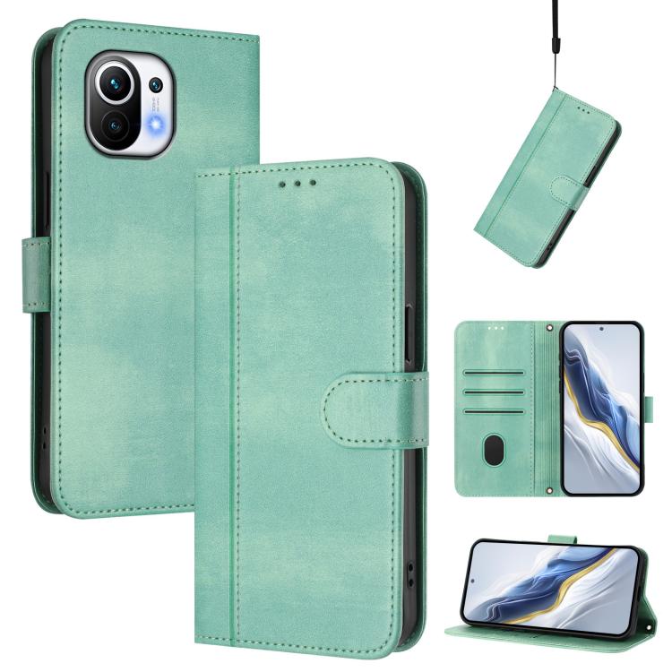 Line Splicing Buckle Retro Leather Phone Case, For Xiaomi Mi 11