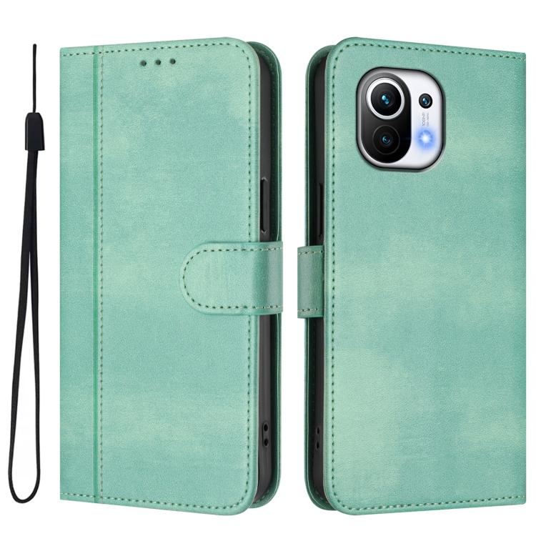 Line Splicing Buckle Retro Leather Phone Case, For Xiaomi Mi 11