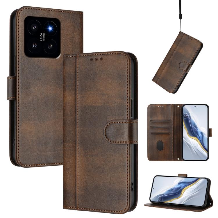 Line Splicing Buckle Retro Leather Phone Case, For Xiaomi Poco X6 Pro 5G, For Xiaomi 14 Ultra 5G, For Xiaomi 14 Pro 5G, For Xiaomi 14 5G, For Xiaomi 13T Pro 5G / 13T 5G, For Xiaomi 13 Ultra
