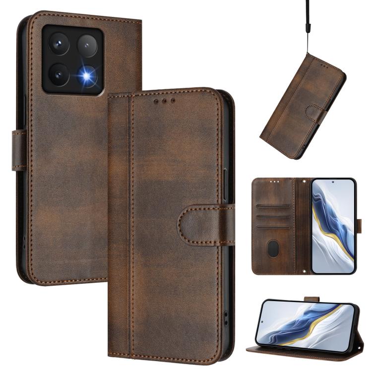 Line Splicing Buckle Retro Leather Phone Case, For Xiaomi 15, For Xiaomi 14T Pro 5G, For Xiaomi 14T 5G, For Xiaomi Poco F6 5G, For Xiaomi Poco F6 Pro 5G, For Xiaomi Poco X6 Neo 5G