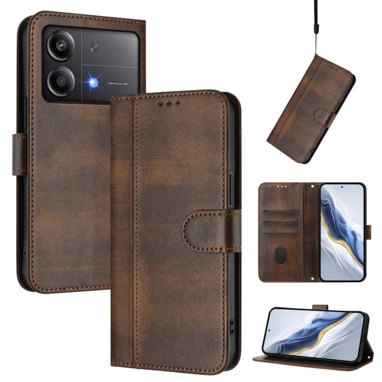 Line Splicing Buckle Retro Leather Phone Case, For Xiaomi 15, For Xiaomi 14T Pro 5G, For Xiaomi 14T 5G, For Xiaomi Poco F6 5G, For Xiaomi Poco F6 Pro 5G, For Xiaomi Poco X6 Neo 5G