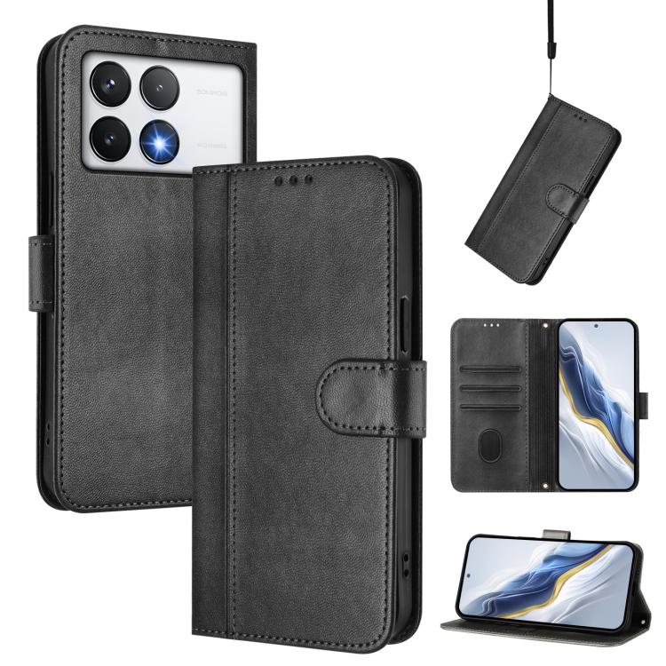 Line Splicing Buckle Retro Leather Phone Case, For Xiaomi 15, For Xiaomi 14T Pro 5G, For Xiaomi 14T 5G, For Xiaomi Poco F6 5G, For Xiaomi Poco F6 Pro 5G, For Xiaomi Poco X6 Neo 5G