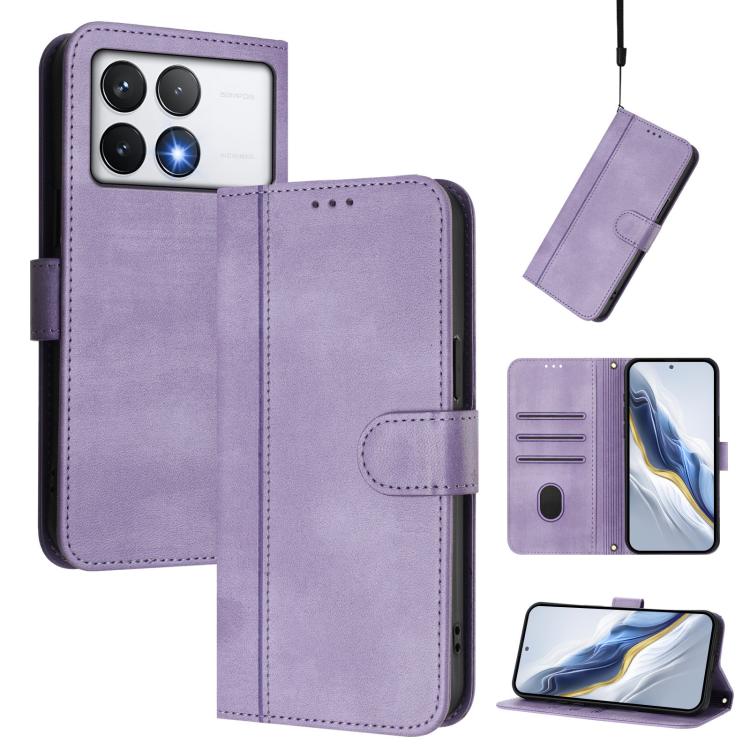 Line Splicing Buckle Retro Leather Phone Case, For Xiaomi 15, For Xiaomi 14T Pro 5G, For Xiaomi 14T 5G, For Xiaomi Poco F6 5G, For Xiaomi Poco F6 Pro 5G, For Xiaomi Poco X6 Neo 5G