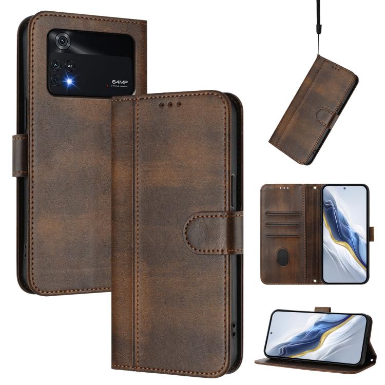 Line Splicing Buckle Retro Leather Phone Case, For Xiaomi 12 Pro / 12S Pro, For Xiaomi 12 5G / 12X 5G / 12S 5G, For Xiaomi 12 Lite, For Xiaomi Poco C40 / Redmi 10C, For Xiaomi Civi 1S, For Xiaomi Poco M4 Pro 4G