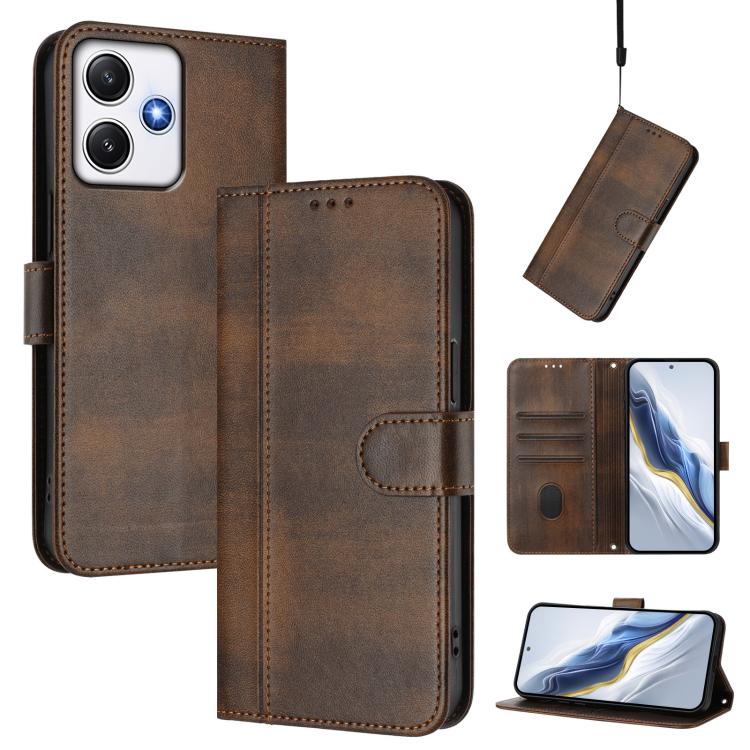 Line Splicing Buckle Retro Leather Phone Case, For Redmi 13C 5G / 4G Global, For Redmi Note 13 4G Global, For Redmi Note 13 Pro 5G Global, For Redmi Note 13 5G Global, For Redmi Note 13 Pro+ 5G Global, For Redmi 12 5G / 4G Global