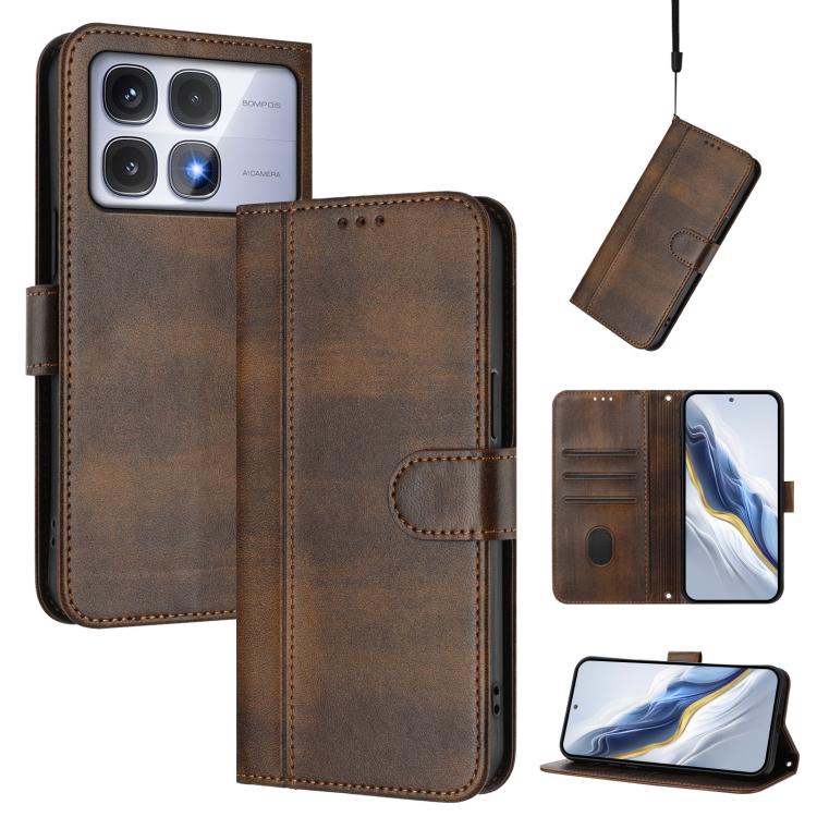 Line Splicing Buckle Retro Leather Phone Case, For Redmi Note 14 Pro 4G Global, For Redmi Note 14 4G 163.25mm, For Redmi K70 Ultra, For Redmi 13 5G / 4G Global, For Redmi A3 4G / A3x 4G, For Redmi Note 13 Pro 4G Global