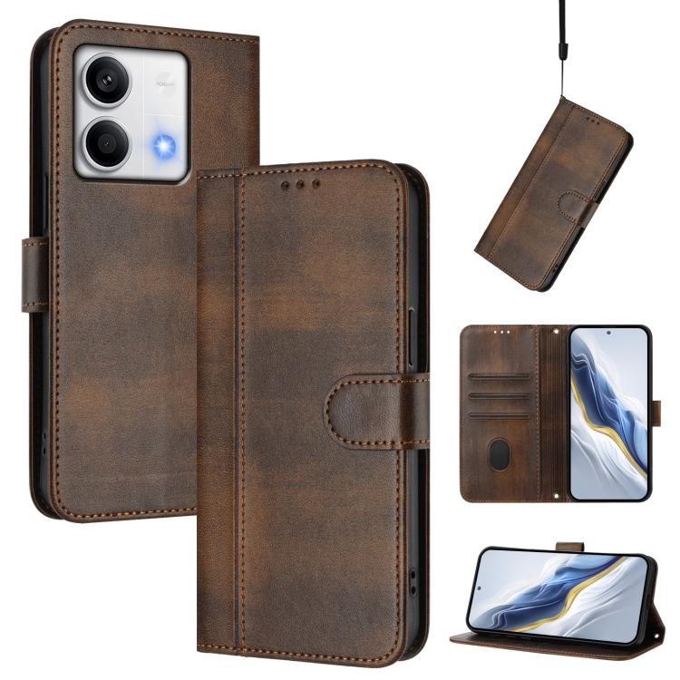 Line Splicing Buckle Retro Leather Phone Case, For Redmi 13C 5G / 4G Global, For Redmi Note 13 4G Global, For Redmi Note 13 Pro 5G Global, For Redmi Note 13 5G Global, For Redmi Note 13 Pro+ 5G Global, For Redmi 12 5G / 4G Global