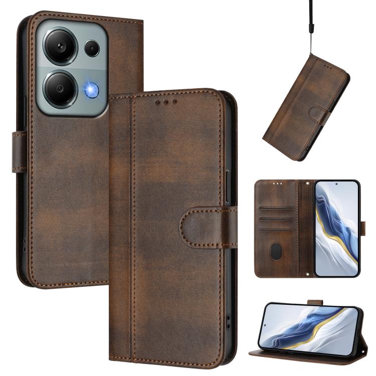 Line Splicing Buckle Retro Leather Phone Case, For Redmi Note 14 Pro 4G Global, For Redmi Note 14 4G 163.25mm, For Redmi K70 Ultra, For Redmi 13 5G / 4G Global, For Redmi A3 4G / A3x 4G, For Redmi Note 13 Pro 4G Global