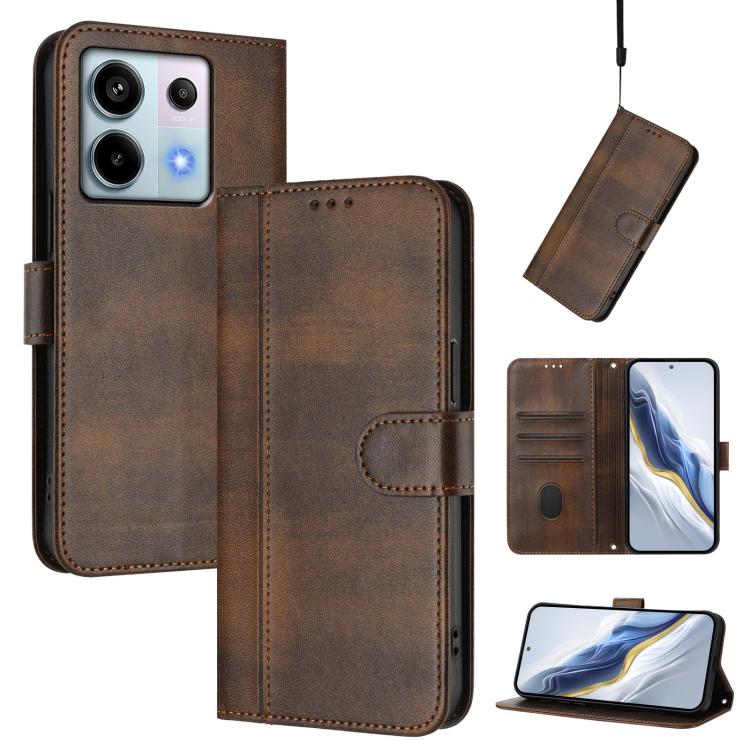 Line Splicing Buckle Retro Leather Phone Case, For Redmi 13C 5G / 4G Global, For Redmi Note 13 4G Global, For Redmi Note 13 Pro 5G Global, For Redmi Note 13 5G Global, For Redmi Note 13 Pro+ 5G Global, For Redmi 12 5G / 4G Global