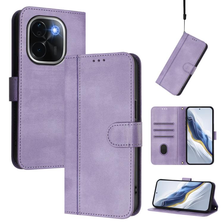 Line Splicing Buckle Retro Leather Phone Case, For vivo Y19s 4G Global, For vivo X200 Pro mini, For vivo Y100 5G IDN / T3 5G IDN, For vivo V40e 5G India / iQOO Z9s 5G, For vivo V40 5G / V40 Pro 5G Global, For vivo iQOO Z9s Pro 5G / T3 Pro 5G India