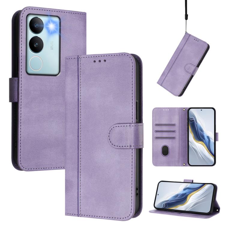 Line Splicing Buckle Retro Leather Phone Case, For vivo V29 5G Global / V29 Pro, For vivo Y17s 4G Global / Y17s 5G India, For vivo Y78+ 5G / Y78 Global / V29 Lite, For vivo Y100 5G / Y100A 5G India, For vivo Y02A 4G / Y02 4G / Y11 2023                 ...