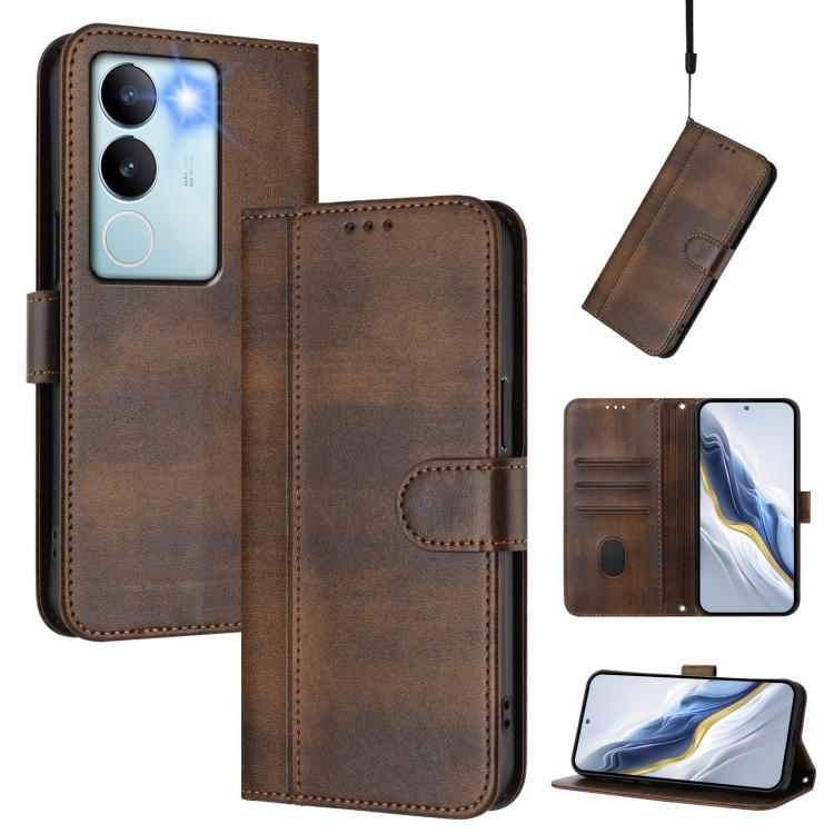 Line Splicing Buckle Retro Leather Phone Case, For vivo V29 5G Global / V29 Pro, For vivo Y17s 4G Global / Y17s 5G India, For vivo Y78+ 5G / Y78 Global / V29 Lite, For vivo Y100 5G / Y100A 5G India, For vivo Y02A 4G / Y02 4G / Y11 2023                 ...
