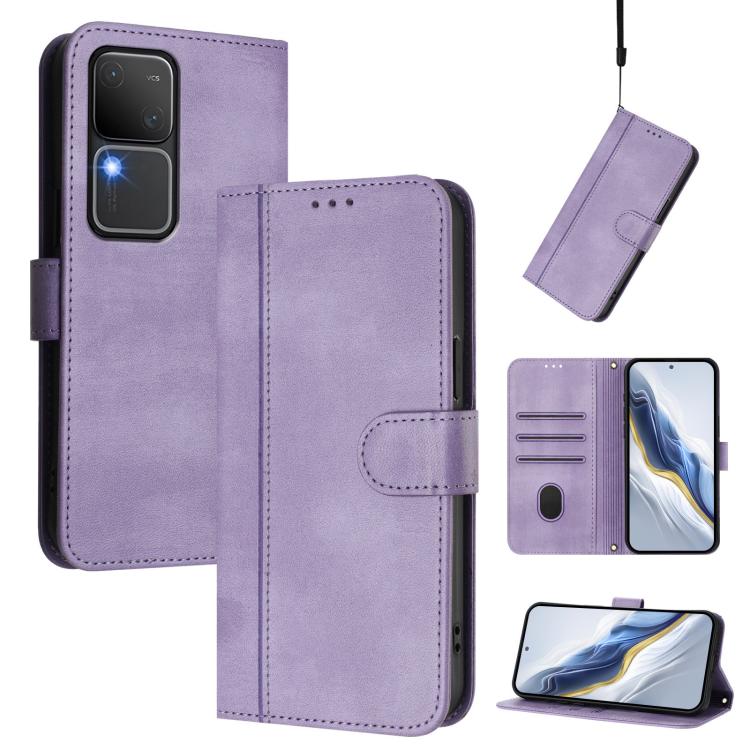Line Splicing Buckle Retro Leather Phone Case, For vivo iQOO Z9x, For vivo Y20 / Y20i / Y20s / Y11s / Y12s, For vivo iQOO Z9 5G / iQOO Z9 Turbo 5G, For vivo V30 5G / V30 Pro 5G Global, For vivo V29e 5G / V30 Lite 5G Global                              ...