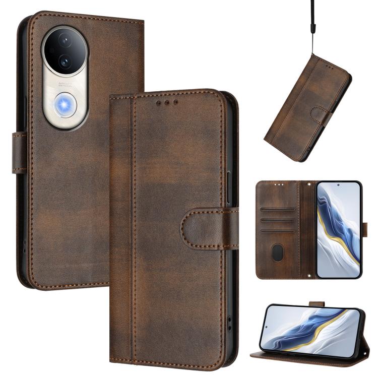 Line Splicing Buckle Retro Leather Phone Case, For vivo Y29 4G Global, For vivo V50 5G Global, For vivo S20 5G, For vivo S20 Pro 5G, For vivo V40 Lite 5G IDN / Y300 5G Global, For vivo V40 Lite 4G IDN / Y300 5G IDN