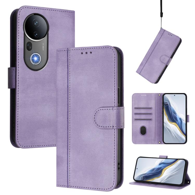 Line Splicing Buckle Retro Leather Phone Case, For vivo Y29 4G Global, For vivo V50 5G Global, For vivo S20 5G, For vivo S20 Pro 5G, For vivo V40 Lite 5G IDN / Y300 5G Global, For vivo V40 Lite 4G IDN / Y300 5G IDN