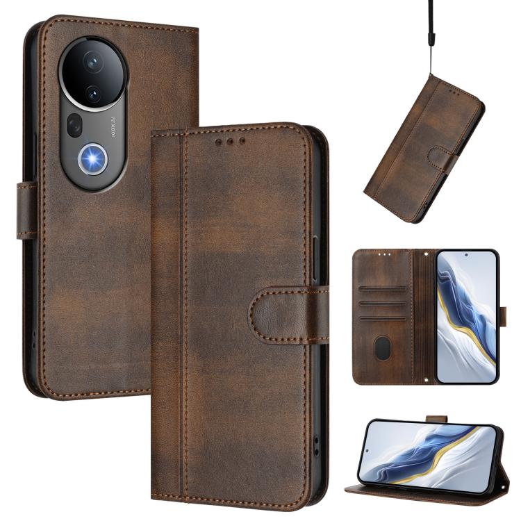Line Splicing Buckle Retro Leather Phone Case, For vivo Y29 4G Global, For vivo V50 5G Global, For vivo S20 5G, For vivo S20 Pro 5G, For vivo V40 Lite 5G IDN / Y300 5G Global, For vivo V40 Lite 4G IDN / Y300 5G IDN