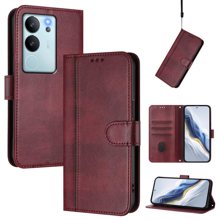 Line Splicing Buckle Retro Leather Phone Case, For vivo iQOO Z9x, For vivo Y20 / Y20i / Y20s / Y11s / Y12s, For vivo iQOO Z9 5G / iQOO Z9 Turbo 5G, For vivo V30 5G / V30 Pro 5G Global, For vivo V29e 5G / V30 Lite 5G Global                              ...