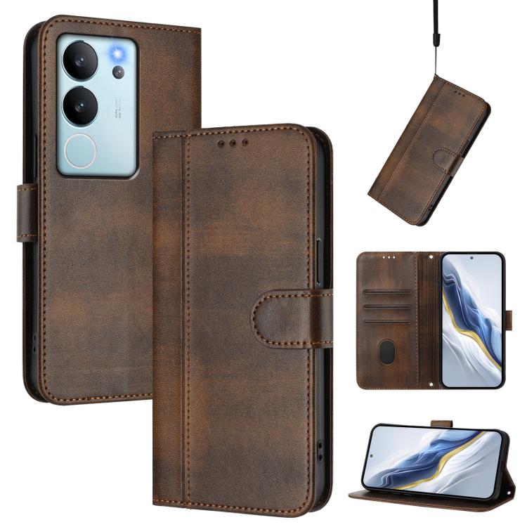 Line Splicing Buckle Retro Leather Phone Case, For vivo iQOO Z9x, For vivo Y20 / Y20i / Y20s / Y11s / Y12s, For vivo iQOO Z9 5G / iQOO Z9 Turbo 5G, For vivo V30 5G / V30 Pro 5G Global, For vivo V29e 5G / V30 Lite 5G Global                              ...
