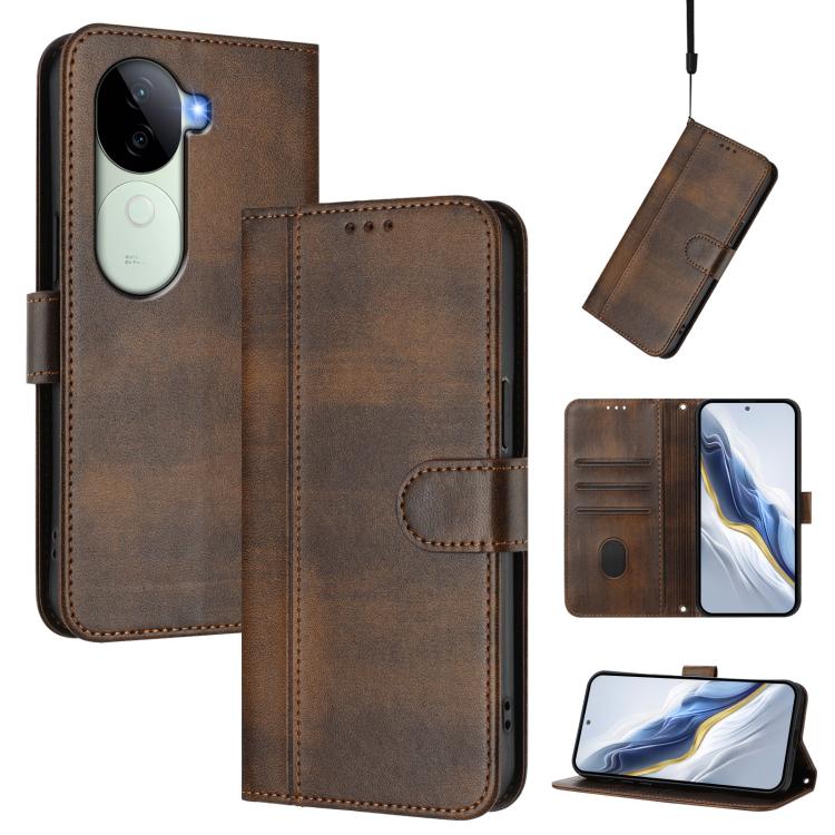 Line Splicing Buckle Retro Leather Phone Case, For vivo Y19s 4G Global, For vivo X200 Pro mini, For vivo Y100 5G IDN / T3 5G IDN, For vivo V40e 5G India / iQOO Z9s 5G, For vivo V40 5G / V40 Pro 5G Global, For vivo iQOO Z9s Pro 5G / T3 Pro 5G India