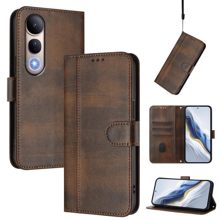 Line Splicing Buckle Retro Leather Phone Case, For vivo S30 Pro mini, For vivo S30, For vivo X200s 5G, For vivo Y39 5G Global, For vivo V50 Lite 5G Global / V40 Lite 4G, For vivo Y04 4G Global / Y29s 5G