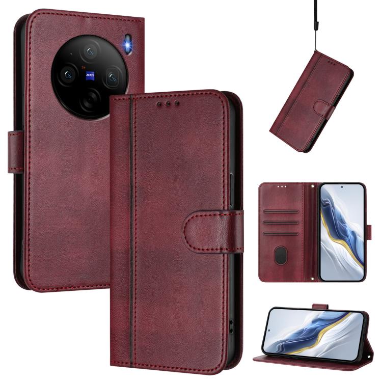 Line Splicing Buckle Retro Leather Phone Case, For vivo Y03 4G / Y18 4G Global, For vivo V30E 5G Global / V40 Lite 5G, For vivo S19, For vivo Y28 4G Global, For vivo X100s 5G, For vivo Y38 5G / T3x 5G Global