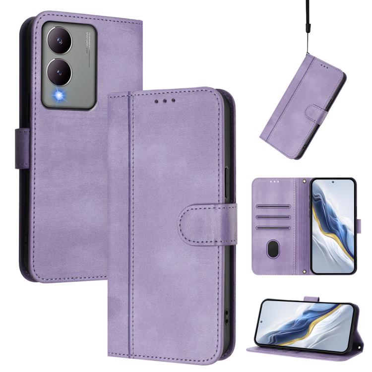 Line Splicing Buckle Retro Leather Phone Case, For vivo V29 5G Global / V29 Pro, For vivo Y17s 4G Global / Y17s 5G India, For vivo Y78+ 5G / Y78 Global / V29 Lite, For vivo Y100 5G / Y100A 5G India, For vivo Y02A 4G / Y02 4G / Y11 2023                 ...