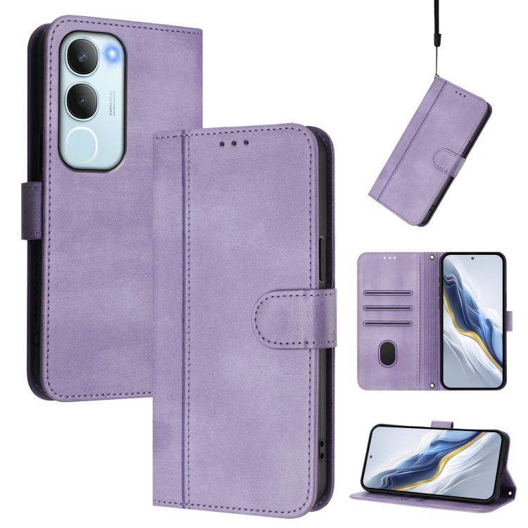 Line Splicing Buckle Retro Leather Phone Case, For vivo Y19s 4G Global, For vivo X200 Pro mini, For vivo Y100 5G IDN / T3 5G IDN, For vivo V40e 5G India / iQOO Z9s 5G, For vivo V40 5G / V40 Pro 5G Global, For vivo iQOO Z9s Pro 5G / T3 Pro 5G India