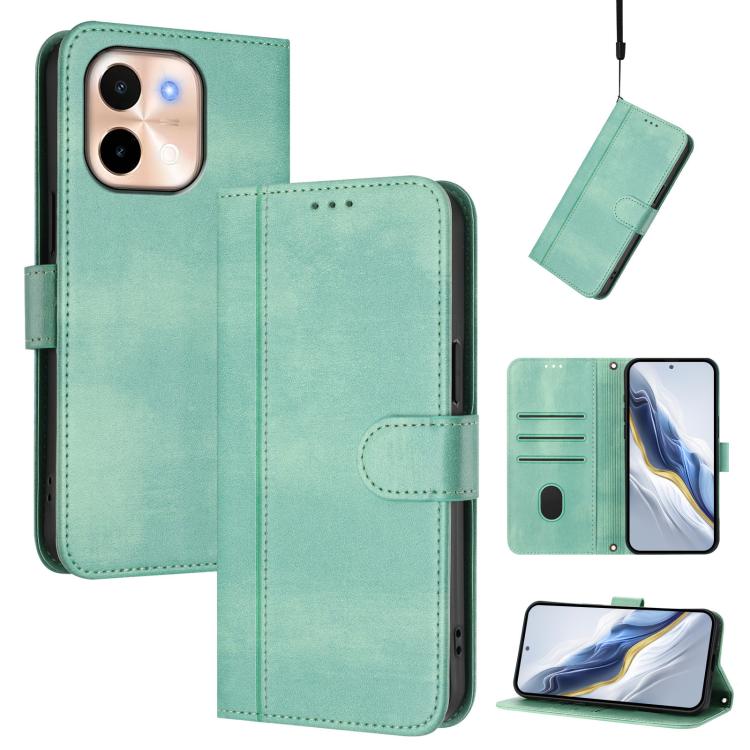 Line Splicing Buckle Retro Leather Phone Case, For vivo Y03 4G / Y18 4G Global, For vivo V30E 5G Global / V40 Lite 5G, For vivo S19, For vivo Y28 4G Global, For vivo X100s 5G, For vivo Y38 5G / T3x 5G Global