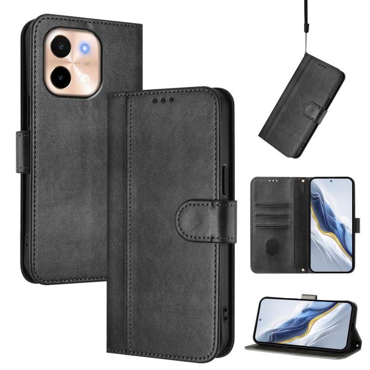 Line Splicing Buckle Retro Leather Phone Case, For vivo Y03 4G / Y18 4G Global, For vivo V30E 5G Global / V40 Lite 5G, For vivo S19, For vivo Y28 4G Global, For vivo X100s 5G, For vivo Y38 5G / T3x 5G Global