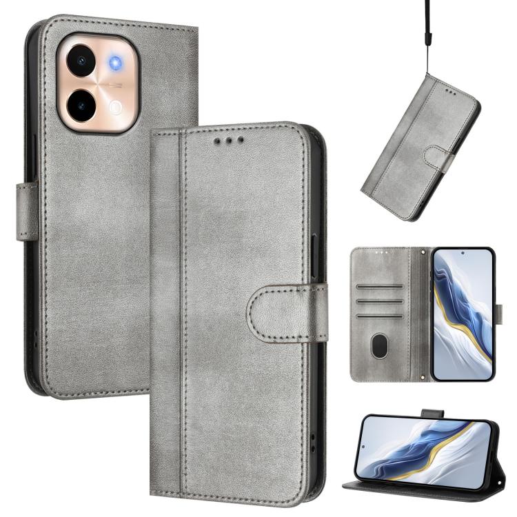 Line Splicing Buckle Retro Leather Phone Case, For vivo Y03 4G / Y18 4G Global, For vivo V30E 5G Global / V40 Lite 5G, For vivo S19, For vivo Y28 4G Global, For vivo X100s 5G, For vivo Y38 5G / T3x 5G Global