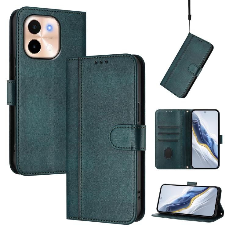 Line Splicing Buckle Retro Leather Phone Case, For vivo Y03 4G / Y18 4G Global, For vivo V30E 5G Global / V40 Lite 5G, For vivo S19, For vivo Y28 4G Global, For vivo X100s 5G, For vivo Y38 5G / T3x 5G Global