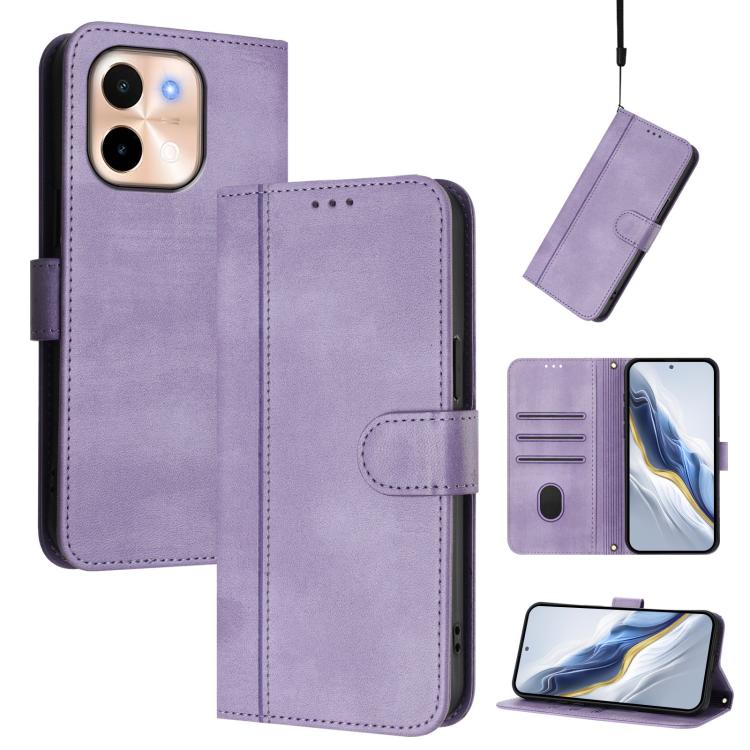 Line Splicing Buckle Retro Leather Phone Case, For vivo Y03 4G / Y18 4G Global, For vivo V30E 5G Global / V40 Lite 5G, For vivo S19, For vivo Y28 4G Global, For vivo X100s 5G, For vivo Y38 5G / T3x 5G Global