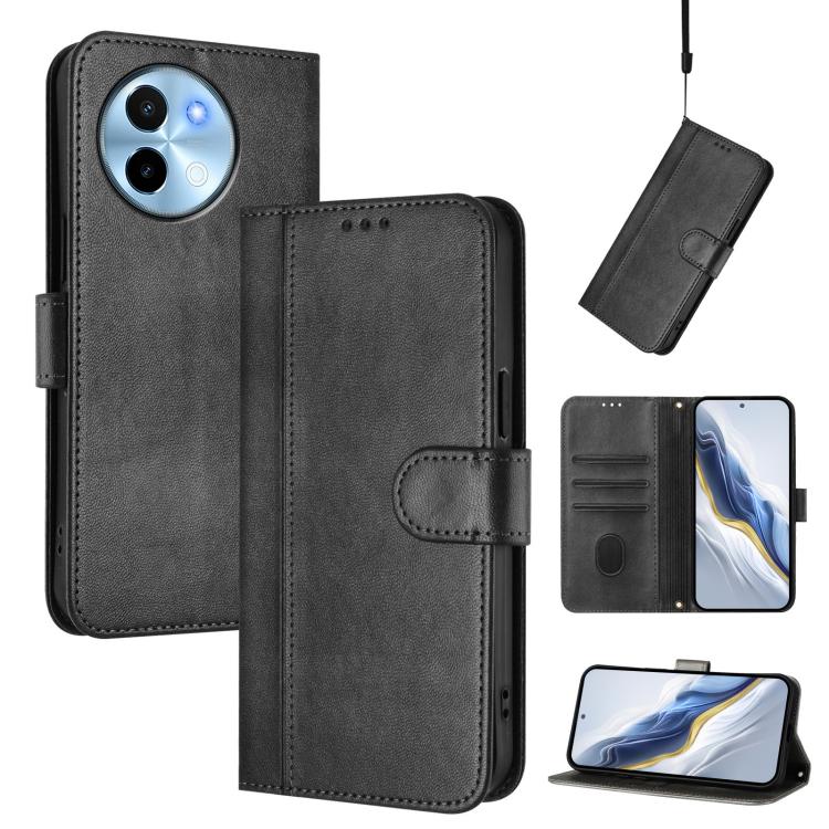 Line Splicing Buckle Retro Leather Phone Case, For vivo Y03 4G / Y18 4G Global, For vivo V30E 5G Global / V40 Lite 5G, For vivo S19, For vivo Y28 4G Global, For vivo X100s 5G, For vivo Y38 5G / T3x 5G Global