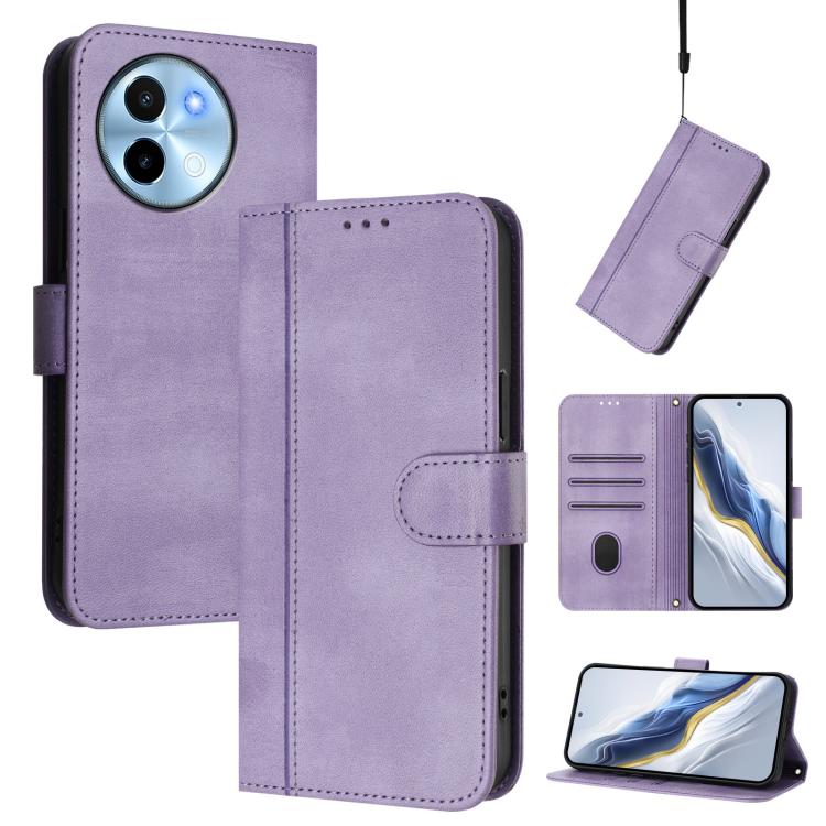 Line Splicing Buckle Retro Leather Phone Case, For vivo Y03 4G / Y18 4G Global, For vivo V30E 5G Global / V40 Lite 5G, For vivo S19, For vivo Y28 4G Global, For vivo X100s 5G, For vivo Y38 5G / T3x 5G Global