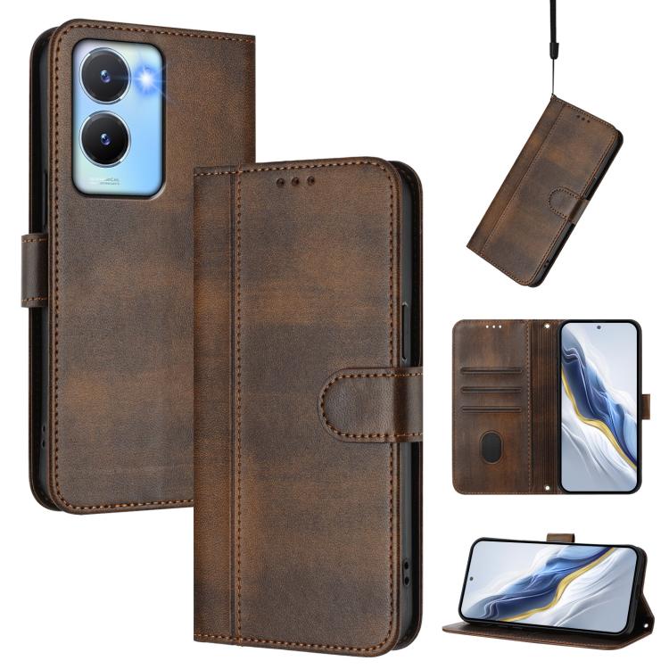 Line Splicing Buckle Retro Leather Phone Case, For vivo V29 5G Global / V29 Pro, For vivo Y17s 4G Global / Y17s 5G India, For vivo Y78+ 5G / Y78 Global / V29 Lite, For vivo Y100 5G / Y100A 5G India, For vivo Y02A 4G / Y02 4G / Y11 2023                 ...