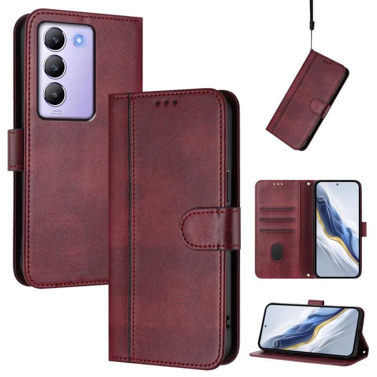 Line Splicing Buckle Retro Leather Phone Case, For vivo Y19s 4G Global, For vivo X200 Pro mini, For vivo Y100 5G IDN / T3 5G IDN, For vivo V40e 5G India / iQOO Z9s 5G, For vivo V40 5G / V40 Pro 5G Global, For vivo iQOO Z9s Pro 5G / T3 Pro 5G India