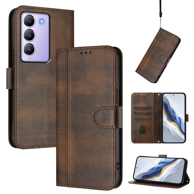 Line Splicing Buckle Retro Leather Phone Case, For vivo Y19s 4G Global, For vivo X200 Pro mini, For vivo Y100 5G IDN / T3 5G IDN, For vivo V40e 5G India / iQOO Z9s 5G, For vivo V40 5G / V40 Pro 5G Global, For vivo iQOO Z9s Pro 5G / T3 Pro 5G India