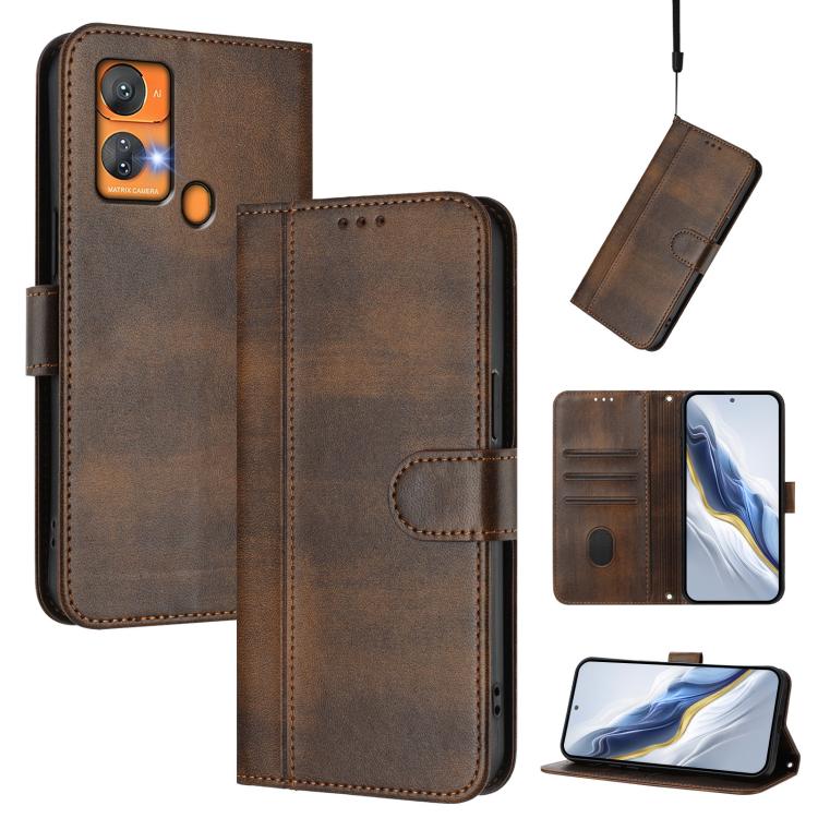 Line Splicing Buckle Retro Leather Phone Case, For Oukitel C51, For Oukitel C38, For Oukitel C35, For Oukitel C33