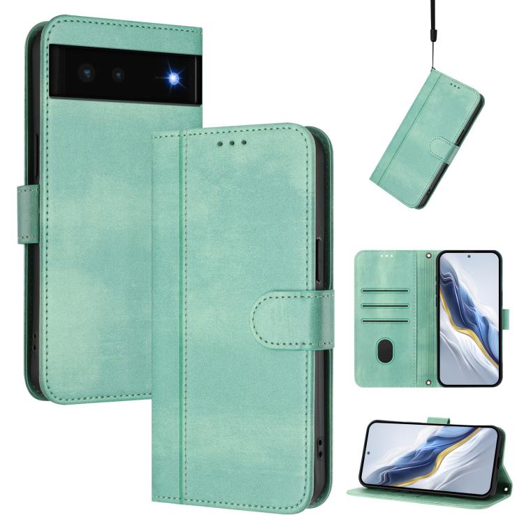 Line Splicing Buckle Retro Leather Phone Case, For Google Pixel 6 Pro, For Google Pixel 6, For Google Pixel 5a 5G