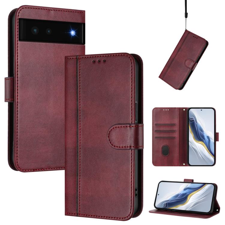 Line Splicing Buckle Retro Leather Phone Case, For Google Pixel 6 Pro, For Google Pixel 6, For Google Pixel 5a 5G
