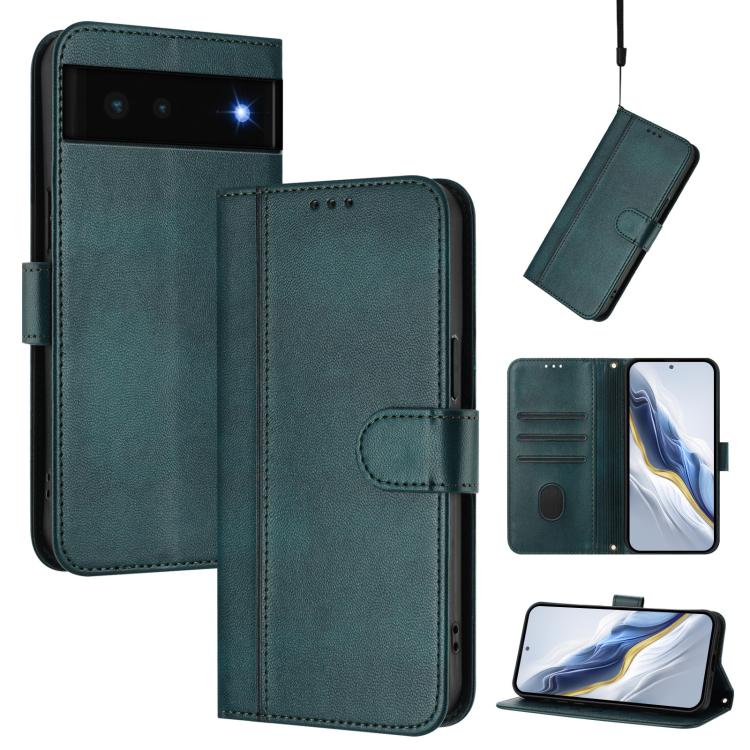 Line Splicing Buckle Retro Leather Phone Case, For Google Pixel 6 Pro, For Google Pixel 6, For Google Pixel 5a 5G