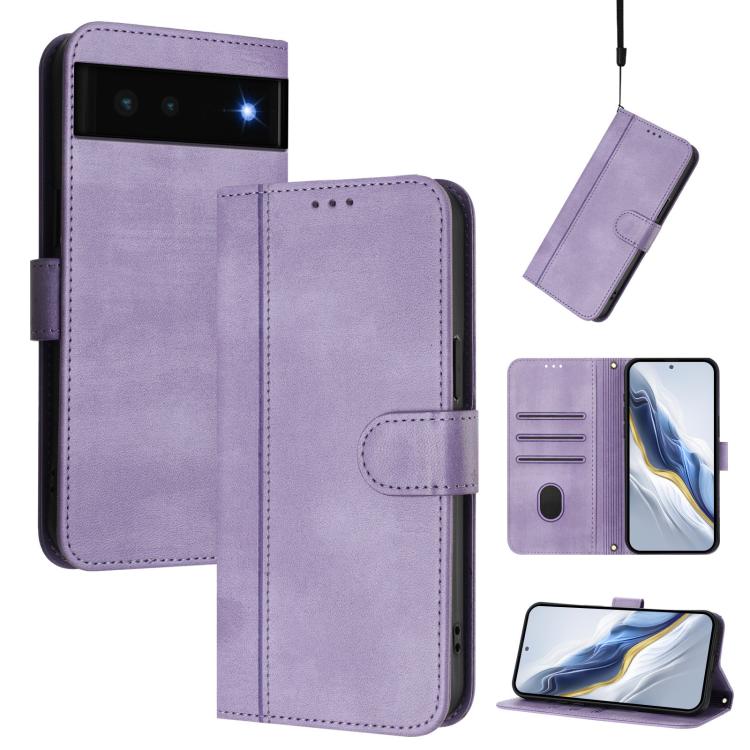 Line Splicing Buckle Retro Leather Phone Case, For Google Pixel 6 Pro, For Google Pixel 6, For Google Pixel 5a 5G