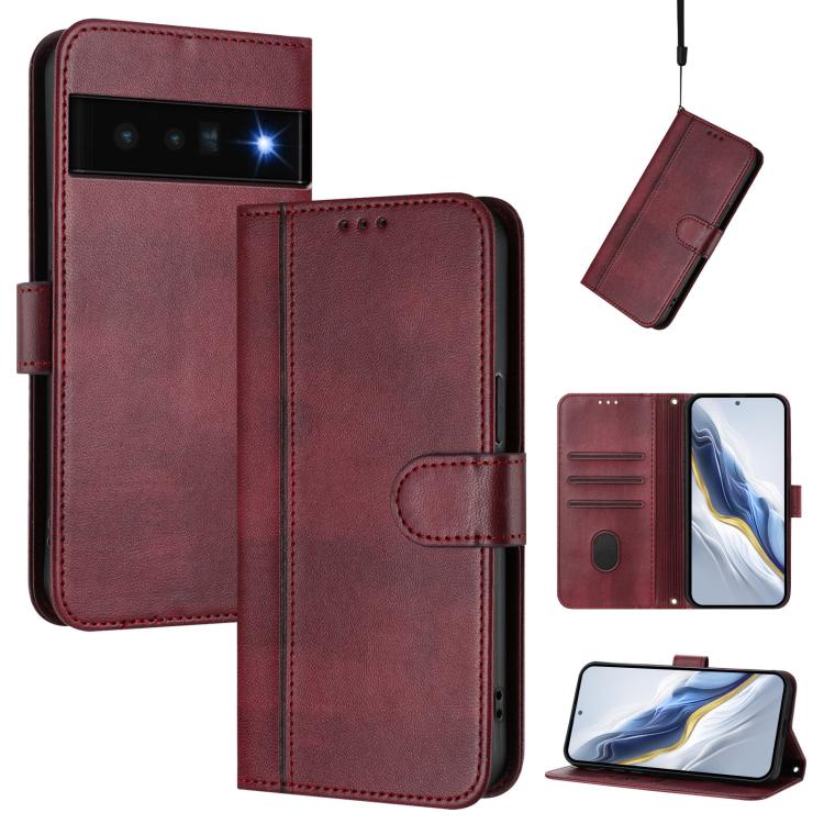 Line Splicing Buckle Retro Leather Phone Case, For Google Pixel 6 Pro, For Google Pixel 6, For Google Pixel 5a 5G