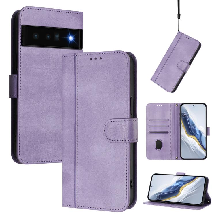Line Splicing Buckle Retro Leather Phone Case, For Google Pixel 6 Pro, For Google Pixel 6, For Google Pixel 5a 5G