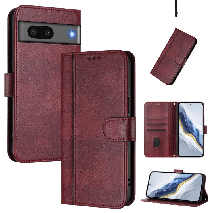 Line Splicing Buckle Retro Leather Phone Case, For Google Pixel 8 Pro, For Google Pixel 8, For Google Pixel 7a, For Google Pixel 7 Pro, For Google Pixel 7, For Google Pixel 6a