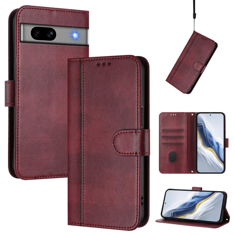 Line Splicing Buckle Retro Leather Phone Case, For Google Pixel 8 Pro, For Google Pixel 8, For Google Pixel 7a, For Google Pixel 7 Pro, For Google Pixel 7, For Google Pixel 6a