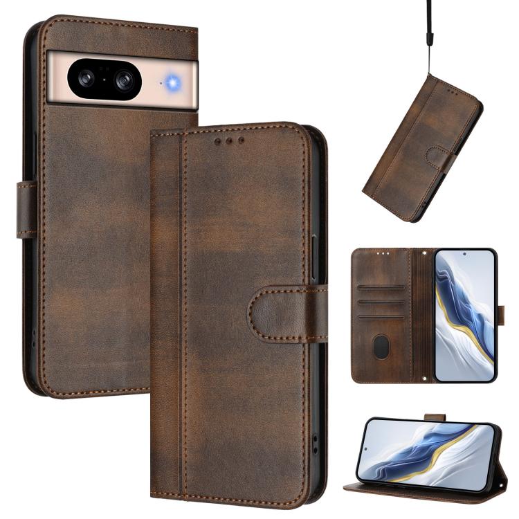 Line Splicing Buckle Retro Leather Phone Case, For Google Pixel 8 Pro, For Google Pixel 8, For Google Pixel 7a, For Google Pixel 7 Pro, For Google Pixel 7, For Google Pixel 6a