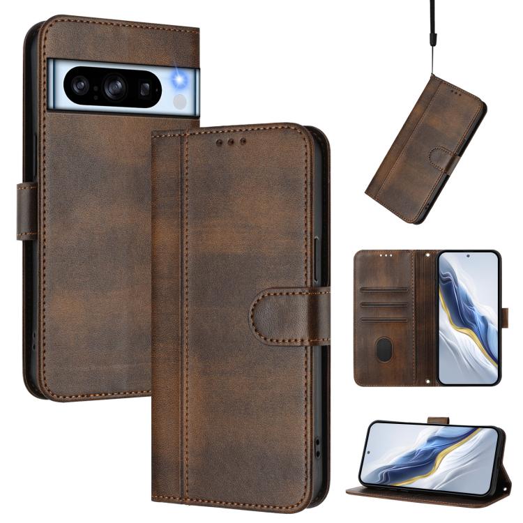 Line Splicing Buckle Retro Leather Phone Case, For Google Pixel 8 Pro, For Google Pixel 8, For Google Pixel 7a, For Google Pixel 7 Pro, For Google Pixel 7, For Google Pixel 6a